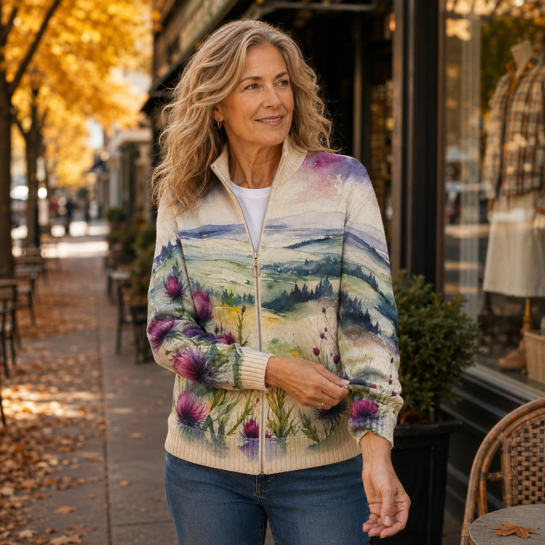 Carla™ | Vest met Schotse distels en landschap