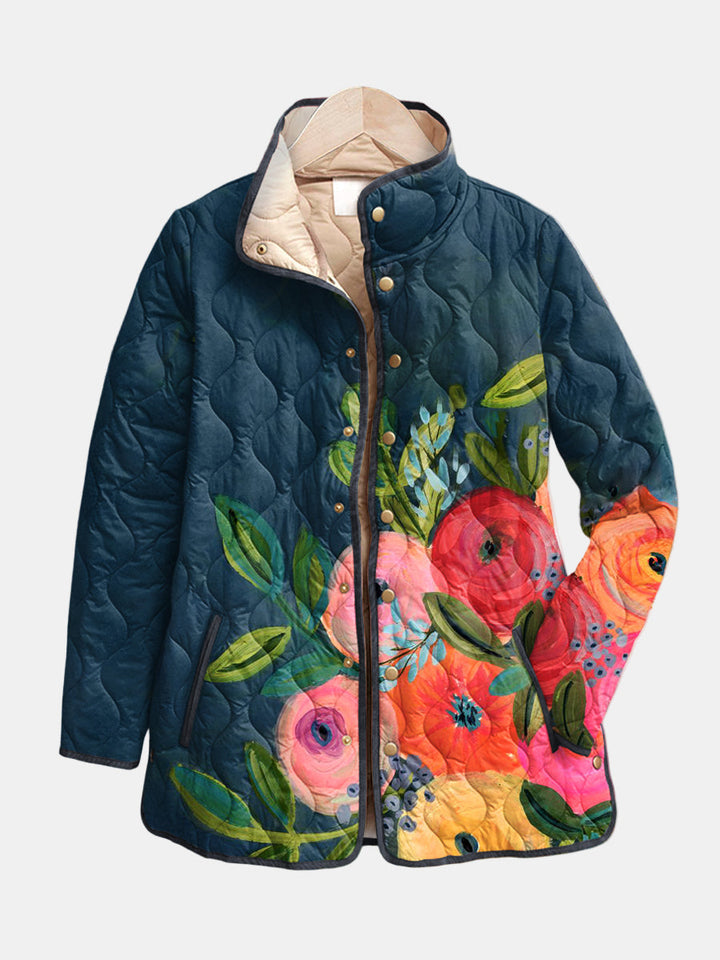 Amaya | Vintage Bloemenprint Gewatteerde Jas