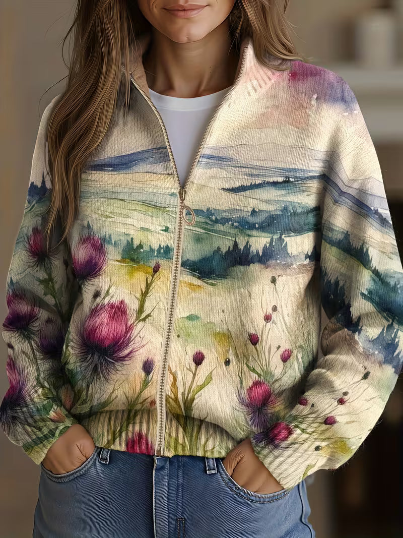 Carla™ | Vest met Schotse distels en landschap