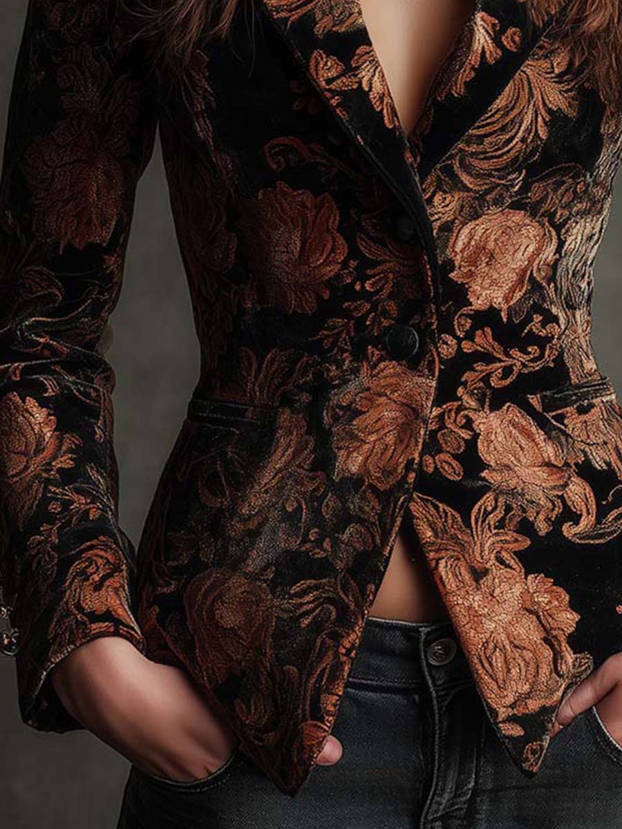 Bettie™ | Blazer met bloemenprint in zwart en brons