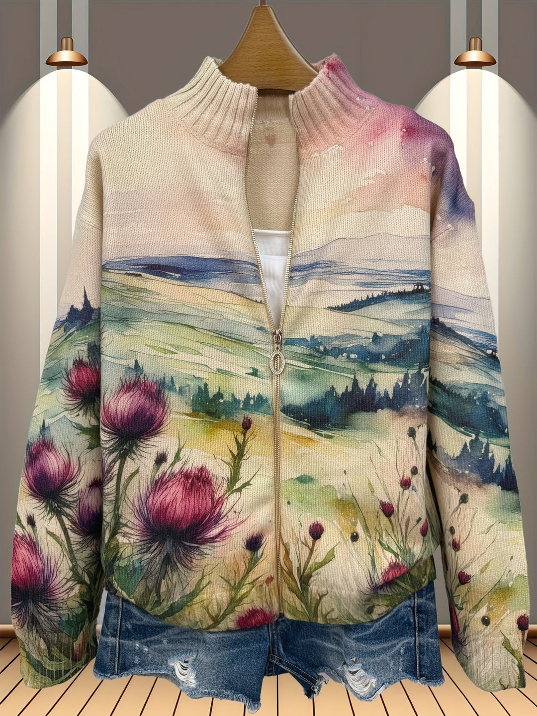 Carla™ | Vest met Schotse distels en landschap