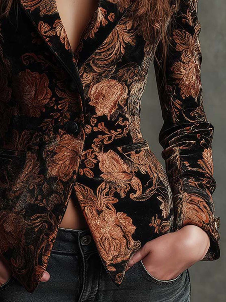 Bettie™ | Blazer met bloemenprint in zwart en brons