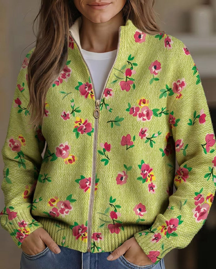 Sjaan™ | Vest met roze bloemen op limoengroen