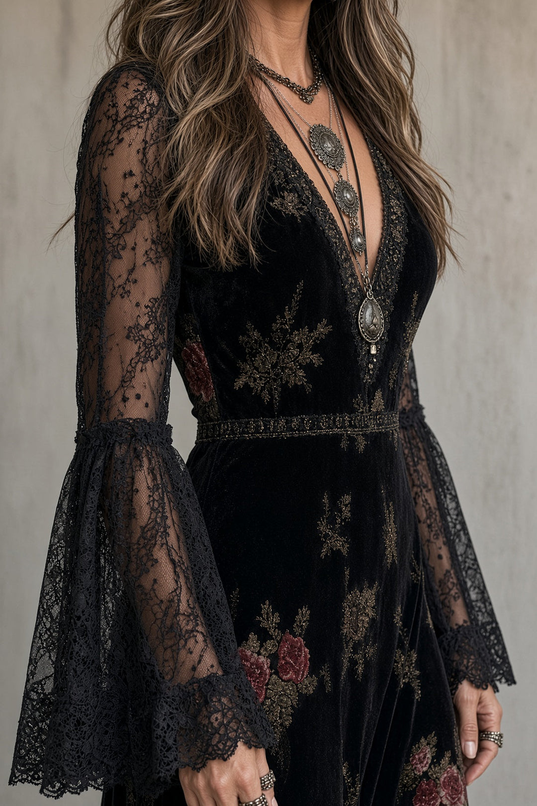 Wendy™ | Fluwelen maxi-jurk met bloemenprint