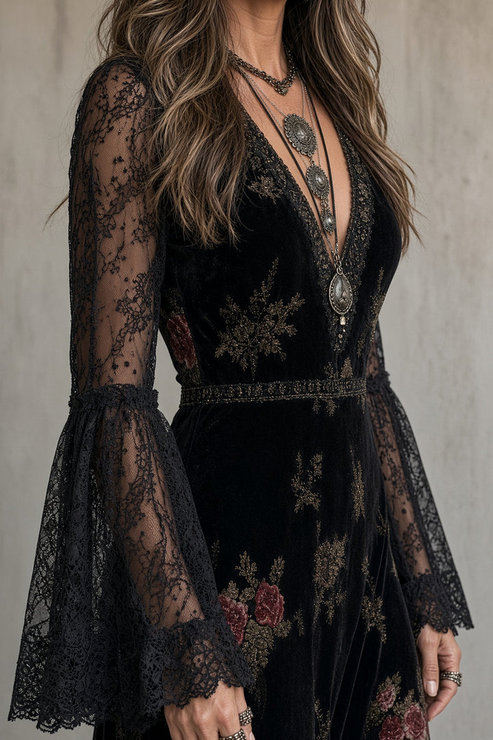Wendy™ | Fluwelen maxi-jurk met bloemenprint