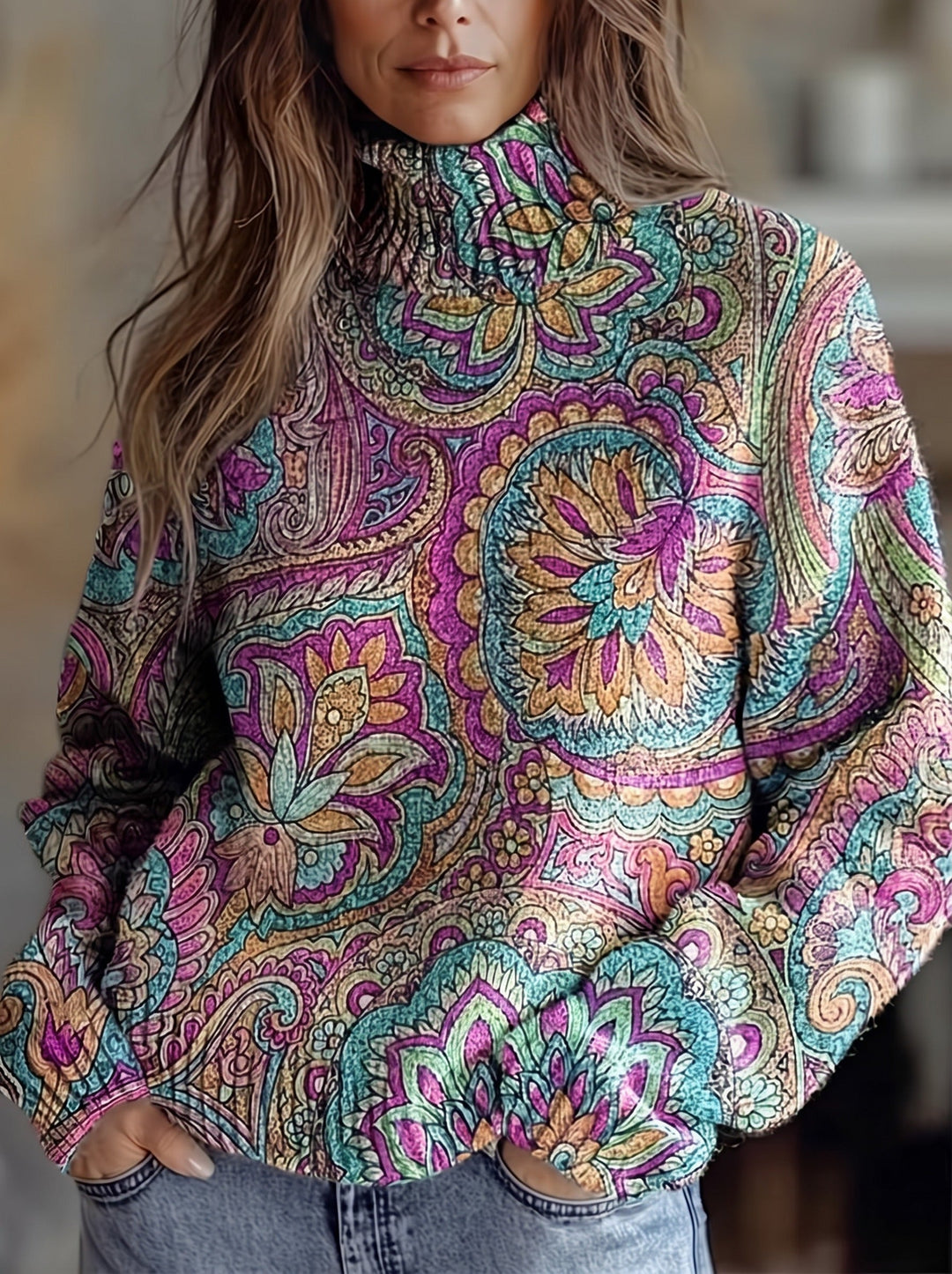 Anneke™ | Coltrui met juweelkleurige paisleyprint