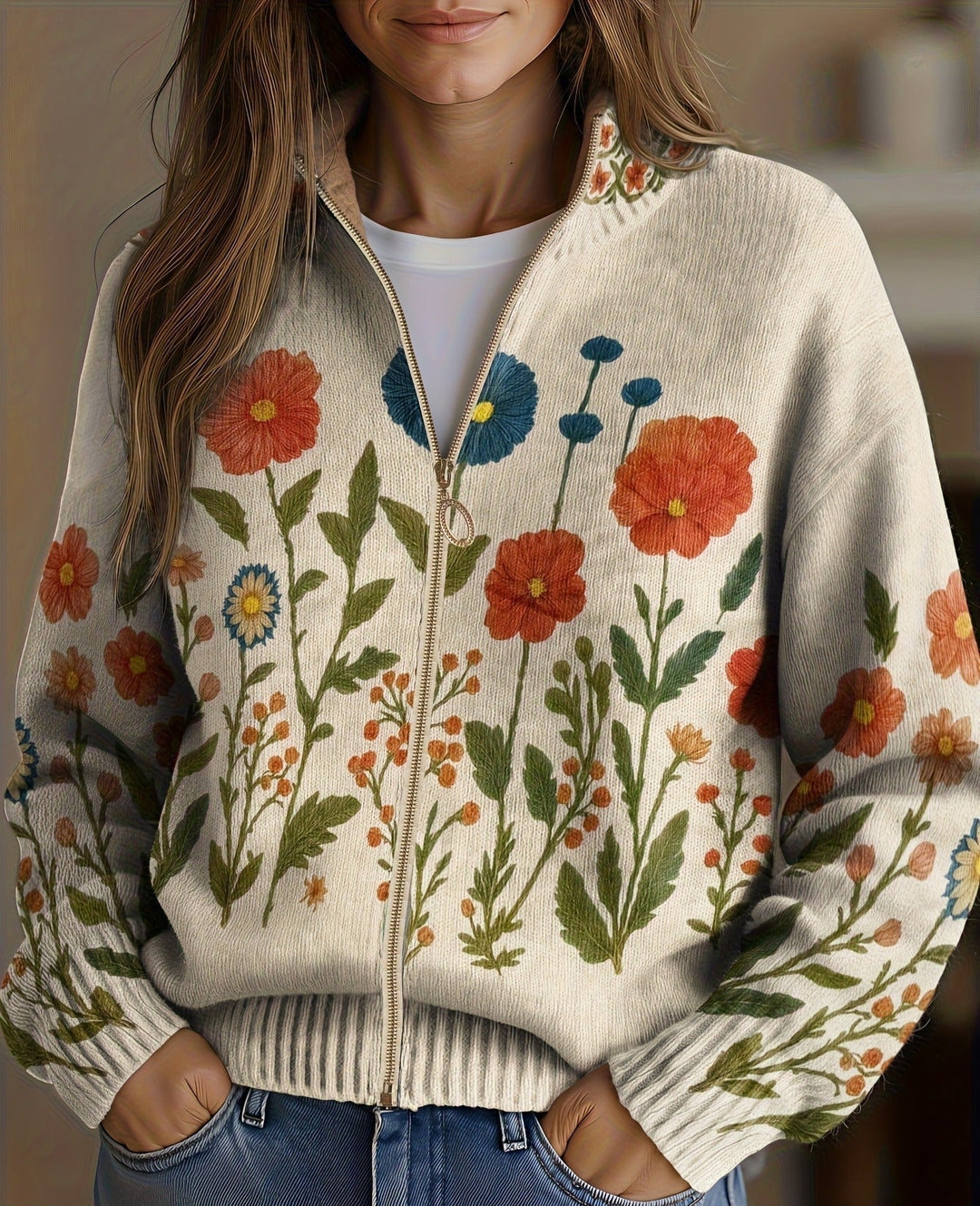 Marijke™ | Vest met wilde bloemenweide